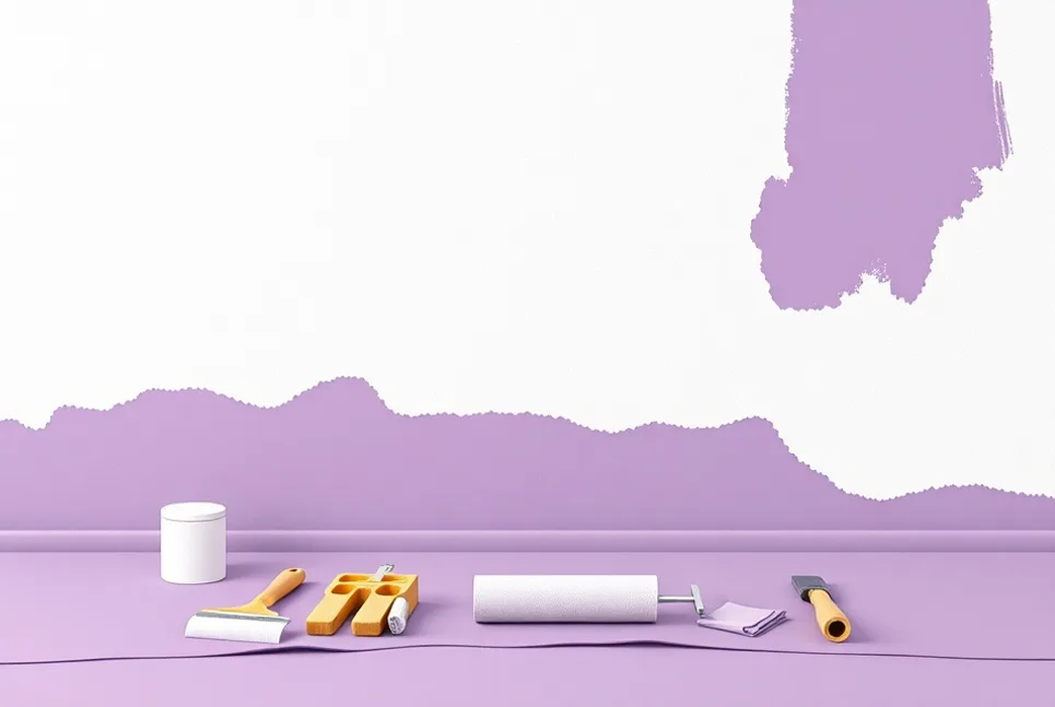 Outils de peinture disposés dans l'ordre des étapes du chantier