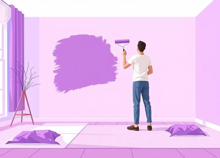Peintre appliquant la peinture au rouleau sur un mur de salon