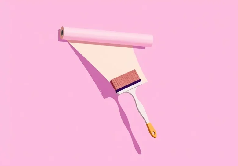 Pose de papier peint, rouleau et brosse à maroufler